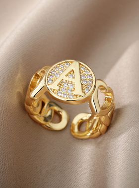 Hollow Heart Initial Letter Rings For Women Stainless Steel