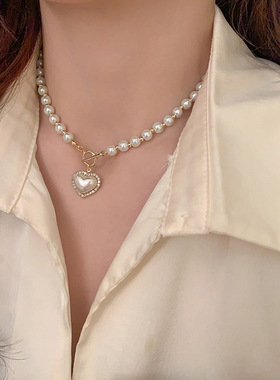 Elegant Big White Imitation Pearl Bead Necklace for Women Cr