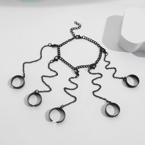 Punk Style Black Color Chain Wrist Rings for Women Men - 图0