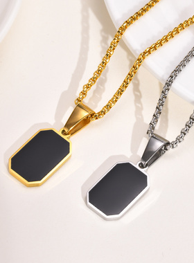 Stylish Gold Color Mens Geometric Square Necklaces,Black Ena