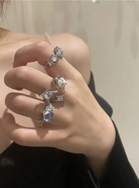 3Pcs/Set Y2k Irregular Open Rings Moonstone Finger Rings