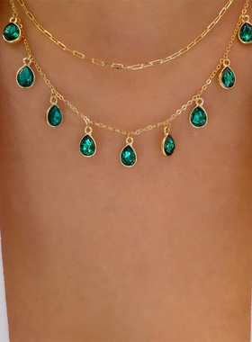 Boho Green Stone Water Drop Alloy Pendant Necklace For