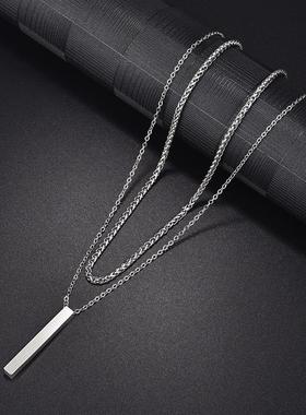 3D Vertical Bar Necklaces for Men Two Layer Stainless Steel