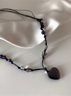 Adjustable 2023 Butterfly Black Love Heart Necklace for Wome