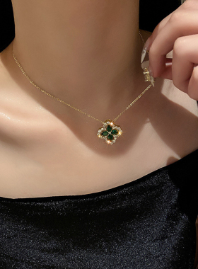 Trendy Fine 14K Real Gold Plated Green Crystal Flowers Penda