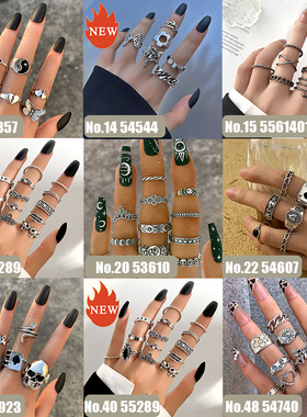 Punk Gothic Butterfly Snake Chain Ring Set for Women Black