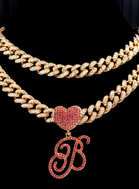 Hip Hop Pink A-Z Cursive Letter Initial Heart Pendant