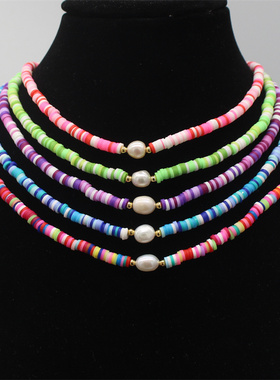 Natural Fresh Water Pearl Necklace Colorful Soft Polymer