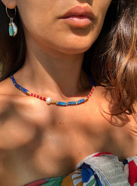 New Bohemia Seed Beaded Natural Stone Choker Necklace for