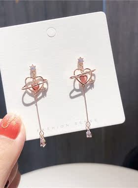 Korean Fashion Heart Zircon Crystal Long Drop Earrings for