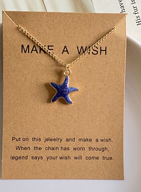 Bohemia Blue Black Cute Starfish Pendant Necklace For Women