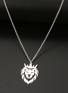 Stainless Steel Necklaces Crown Lion King Animal Pendant