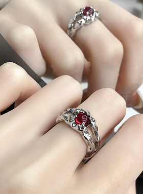 Irregular Gemstone Ring Aesthetic Girl Hollow Red Stone