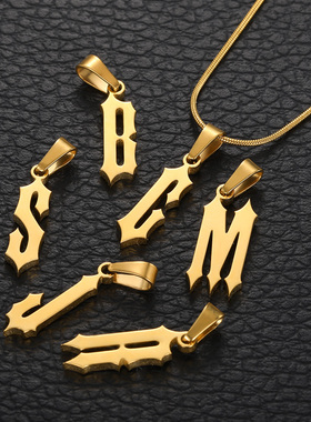Gold Color A-Z Alphabet Letter Pendant Necklace, Stainless