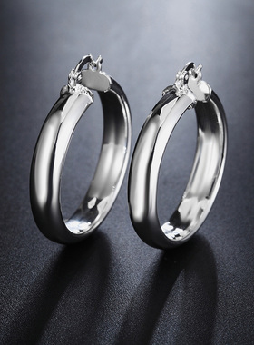 925 Sterling Silver 4CM smooth Big circle hoop Earrings for