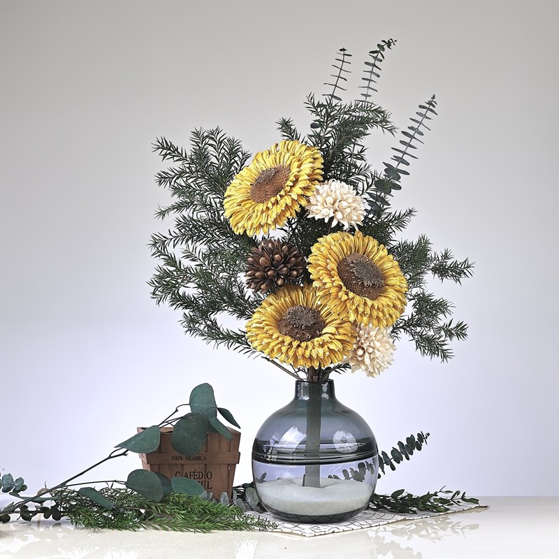 永生花向日葵仿真花干花花束真花客厅摆设装饰混搭花束大束带花瓶,淘宝优惠券,粉丝福利购,淘宝优惠卷