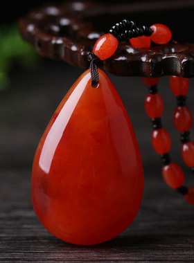 长款民族风血珀蜜蜡吊坠春季新品