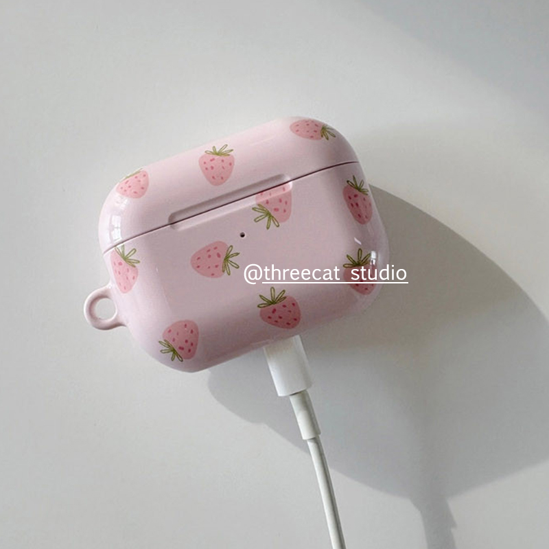 韩ins设计少女粉可爱草莓pro3进口菲林耳机壳适用于苹果1/2/3/4代airpods pro2保护套airpods 4代硬亮 - 图0