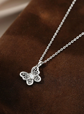 国风设计轻奢s999足银镂空蝴蝶项链小众设计甜美淡雅森系感锁骨链