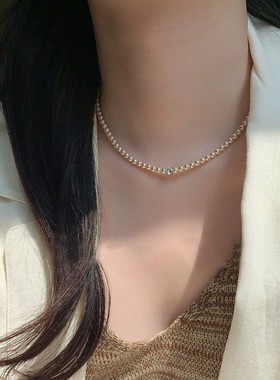 施家干枯玫瑰珍珠项链轻奢小众锁骨链简时尚毛衣颈链