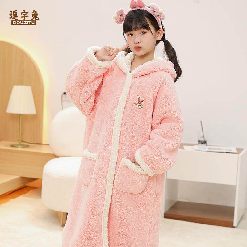 儿童双层加厚睡袍男女童秋冬季长款复合法兰绒睡衣加绒保暖家居服,淘宝优惠券,粉丝福利购,淘宝优惠卷