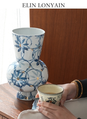 手绘青花瓷【金蕊】陶瓷花瓶花器