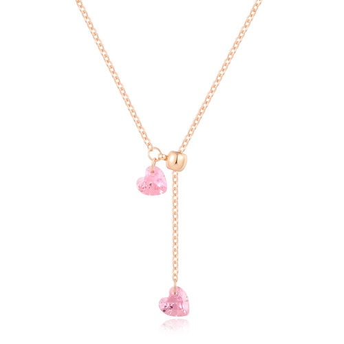 《心心相印》法式浪漫嗲嗲粉爱心流苏项链女复古小众高级感锁骨链 - 图3