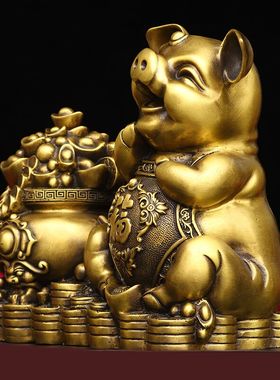 猪摆件生肖纯铜家居客厅中式