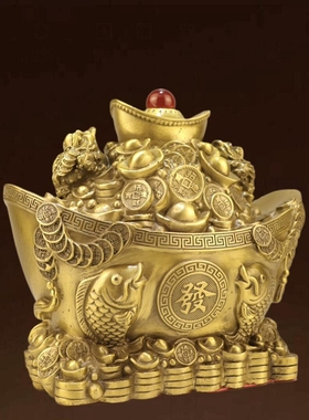 全铜工艺品中式金蟾聚宝盆摆件