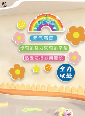 卡通太阳花幼儿园主题墙面装饰未来可期小学班级教室布置文化墙贴