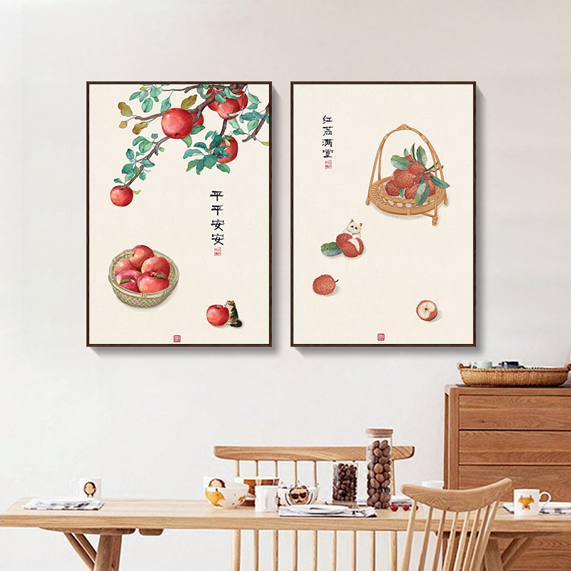 事事如意新中式客厅中国风沙发背景墙柿子装饰画餐厅饭厅现代挂画