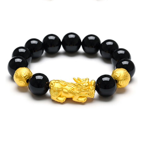越南沙金貔貅串男3d硬黄金999手链 吴丽敏手链