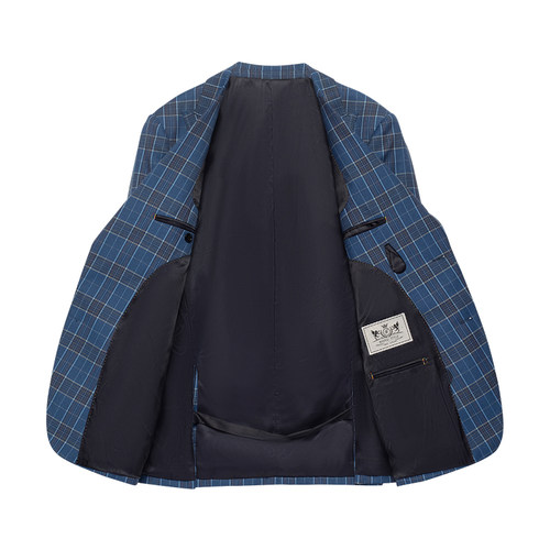 本派【高定半麻衬工艺】苏格兰格纹休闲西装男新款蓝色格子西服男 - 图2