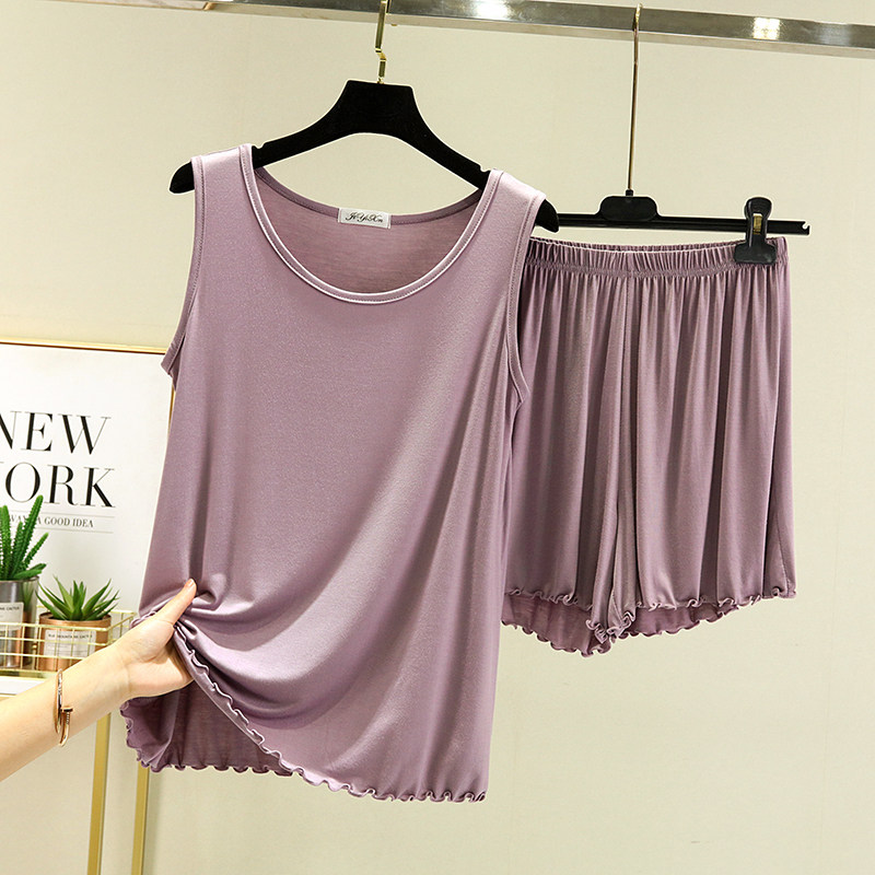 莫代尔睡衣女士夏季薄款宽松大码居家服无袖打底背心吊带短裤套装,淘宝优惠券,粉丝福利购,淘宝优惠卷