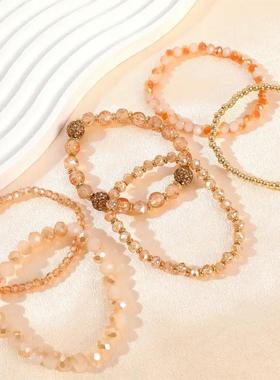 波西米亚民族风多层叠戴手串多合一高级感小众手链女6件套包邮