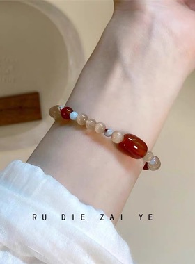 新中式红玛瑙显白串珠手链女复古民族风叠戴手串高颜值学生党手饰