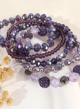 2025年欧美时尚波西米亚风串珠手链女可堆叠玻璃珠弹力手串五件套