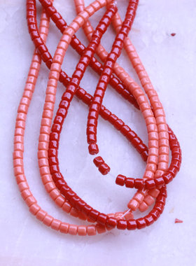 红色橘粉海竹管珠隔珠4*3mm