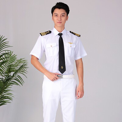 海员海军船长白色制服邮艇邮轮水手工作服轮机衬衫ktv酒吧演出服 虎窝淘