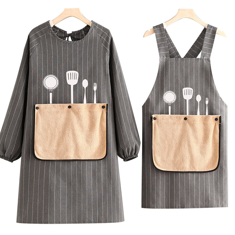 棉布毛巾兜长袖罩衣家用厨房围裙防污透气餐饮男女工作服定制印字,淘宝优惠券,粉丝福利购,淘宝优惠卷