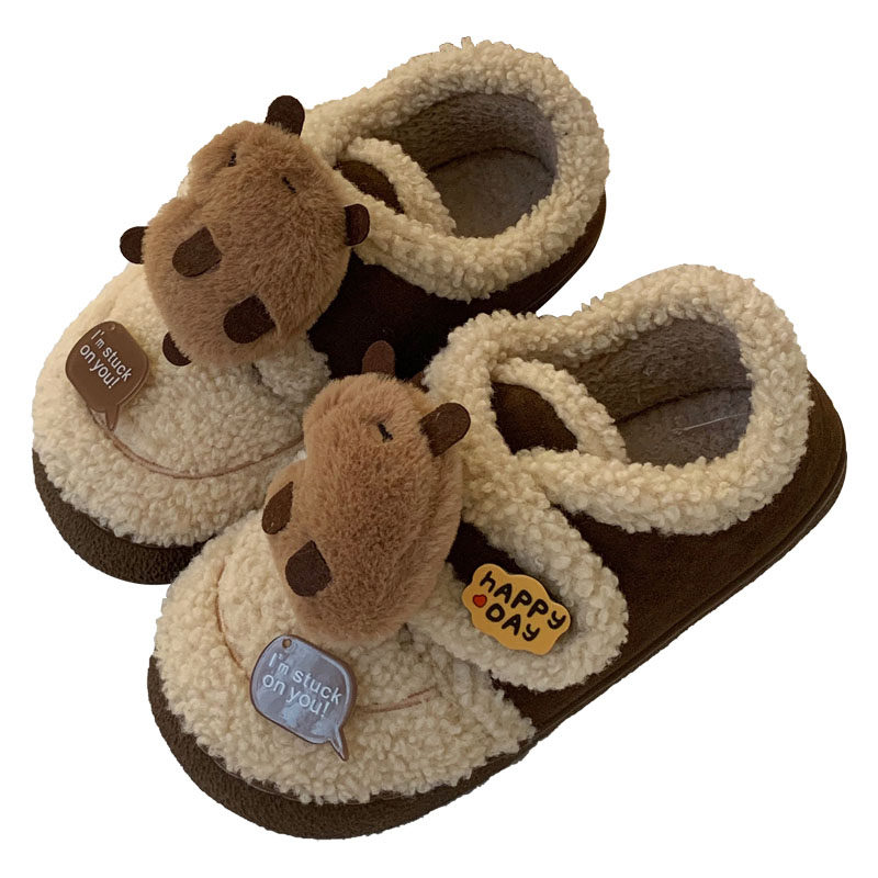 冬季可爱卡皮巴拉水豚魔术贴棉鞋休闲户外防滑保暖羊羔毛豆豆鞋女,淘宝优惠券,粉丝福利购,淘宝优惠卷