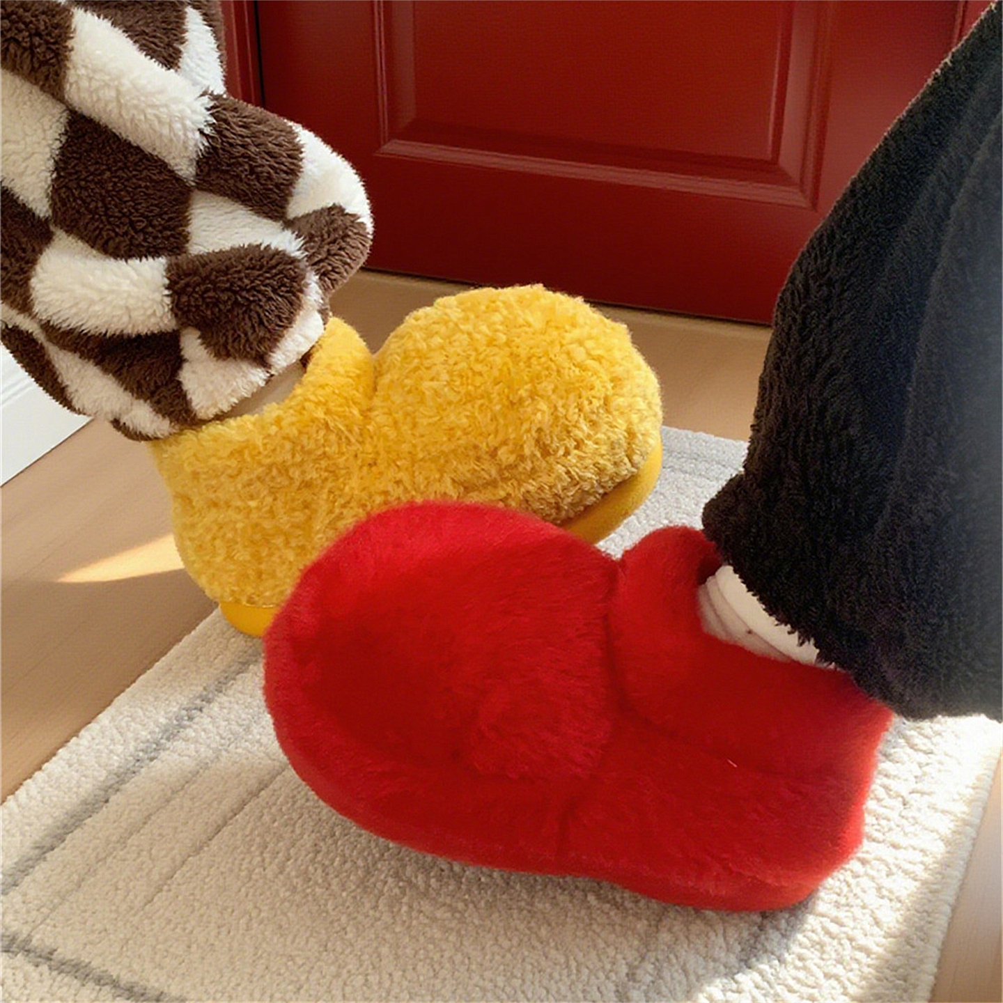 女士趣味冬天外穿防滑保暖短筒棉鞋居家休闲时尚可爱大头毛毛靴子 - 图1