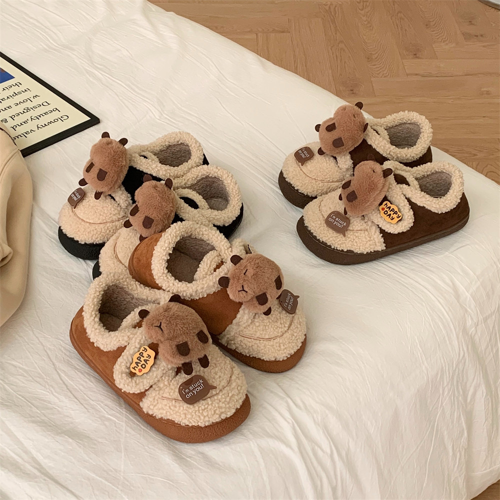 冬季可爱卡皮巴拉水豚魔术贴棉鞋休闲户外防滑保暖羊羔毛豆豆鞋女,淘宝优惠券,粉丝福利购,淘宝优惠卷