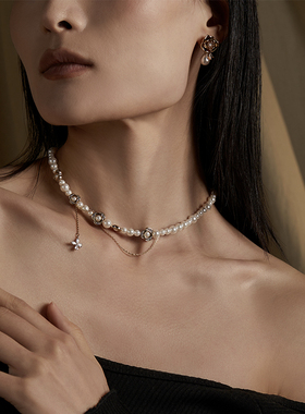 Riotlily艾特里里夜玫瑰项链花朵珍珠串珠优雅锁骨链七夕礼物