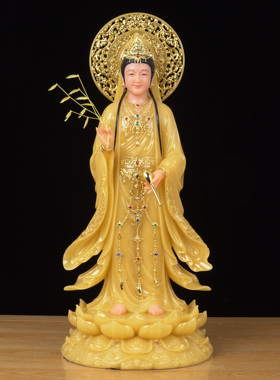 汉白玉站妙善观音菩萨佛堂摆件