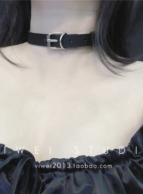 优质双面pu皮极简百摇滚搭朋克choker链项圈锁骨蹦迪扣子暗黑风