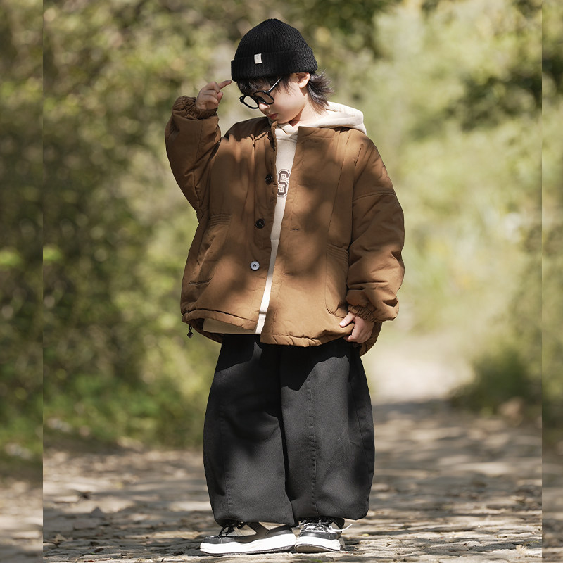 香港BAKUXIA男童棉服2025冬季新款中大童加绒防风锁温棉衣外套韩,淘宝优惠券,粉丝福利购,淘宝优惠卷