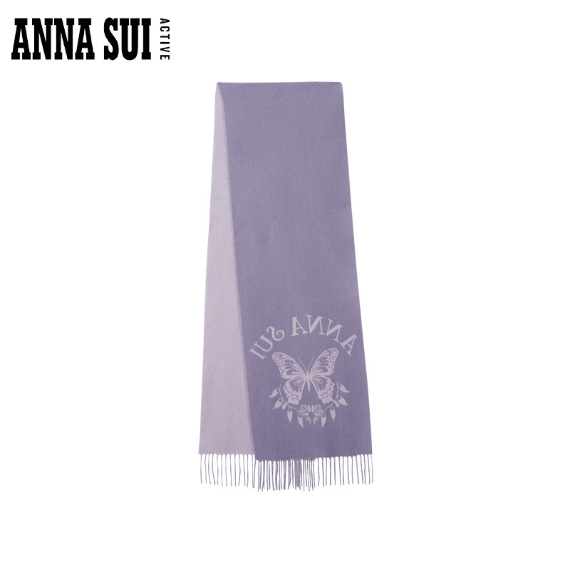 ANNA SUI安娜苏运动 秋冬蝴蝶提花流苏针织羊毛围巾,淘宝优惠券,粉丝福利购,淘宝优惠卷
