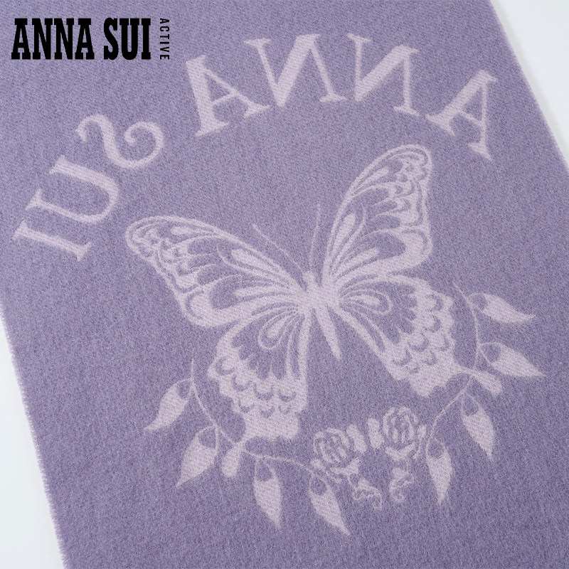 ANNA SUI安娜苏运动 秋冬蝴蝶提花流苏针织羊毛围巾,淘宝优惠券,粉丝福利购,淘宝优惠卷