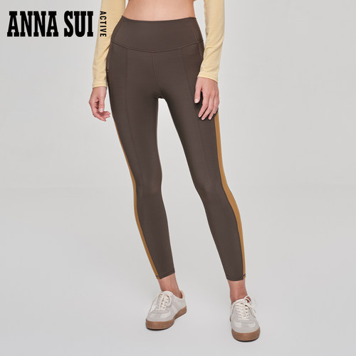 ANNA SUI安娜苏运动  暖棉拼接加绒加厚高腰瑜伽裤3A抗菌收腹显瘦 - 图1